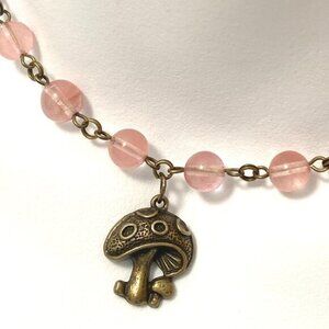 Cute Cherry Quartz Bronze Round Mushroom Adjustable Pendant Choker